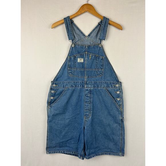 Unionbay Denim Shortalls Bibs Blue 8" Inseam Vintage Y2K Women's Size L - Picture 1 of 9